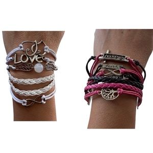 SET OF  2 LEATHER WRAP CHARM BRACELET